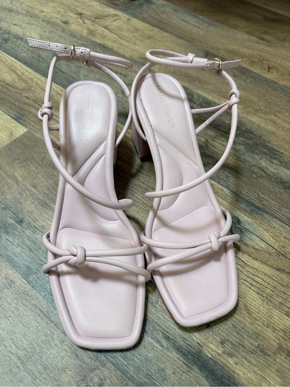 Marc Fisher Pale Pink Knotted Strap Block Heel Sandals